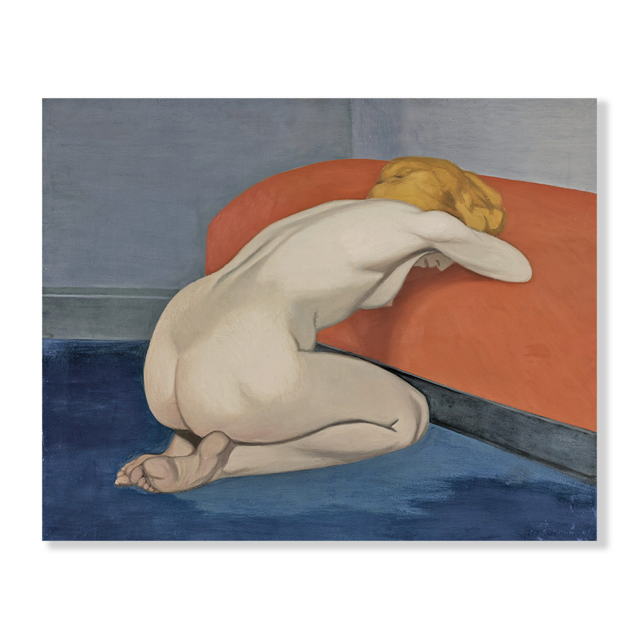 Félix Vallotton: "Naked Woman Kneeling In Front of a Red Couch" (1915)